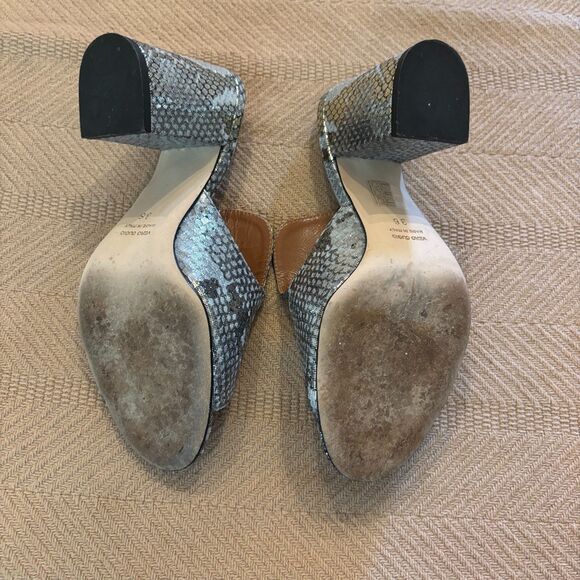 Paris Texas Heels Womens 36 Blue Leather Metallic Snakeskin Open Toe Mule Block - Picture 6 of 8